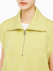 Buy 여성 드롭숄더 하프집업 슬리브리스 니트탑 in color YELLOW SAND