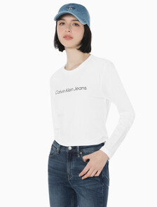 Buy 여성 슬림핏 인스티튜셔널 로고 긴팔 티셔츠 in color BRIGHT WHITE