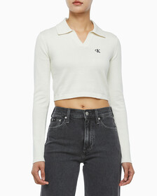 Buy 여성 브이넥 슬림 크롭 스웨터 in color WHITE