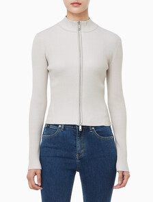 Buy 여성 L/S 풀 집업 스웨터 in color White