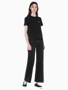 Buy 여성 하이라이즈 와이드핏 블랙 데님 in color WASHED BLACK LOGO LACE