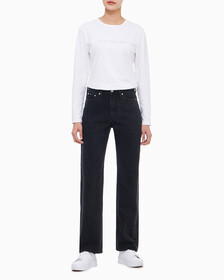 Buy 여성 하이라이즈 스트레이트핏 워시드 블랙 서스테이너블 데님 in color WASHED BLACK LOGO LACE