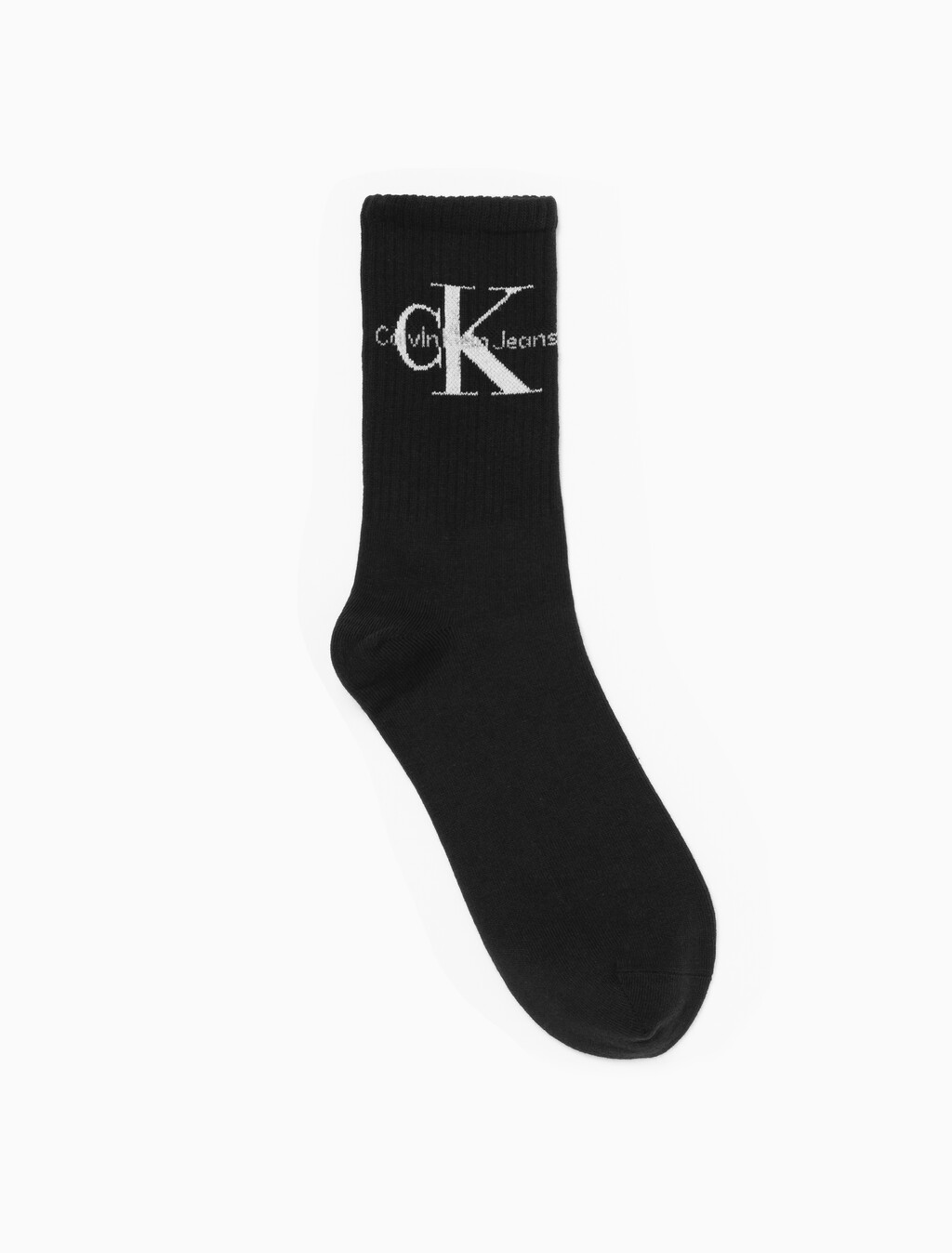 Buy 남성 콤드 코튼 립 크루 모노그램 중목 양말 (화이트 1 PAIR) in color BLACK