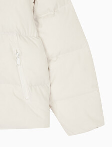 Buy 여성 글로시 립스탑 미드 랭스 후드 다운 in color Ivory