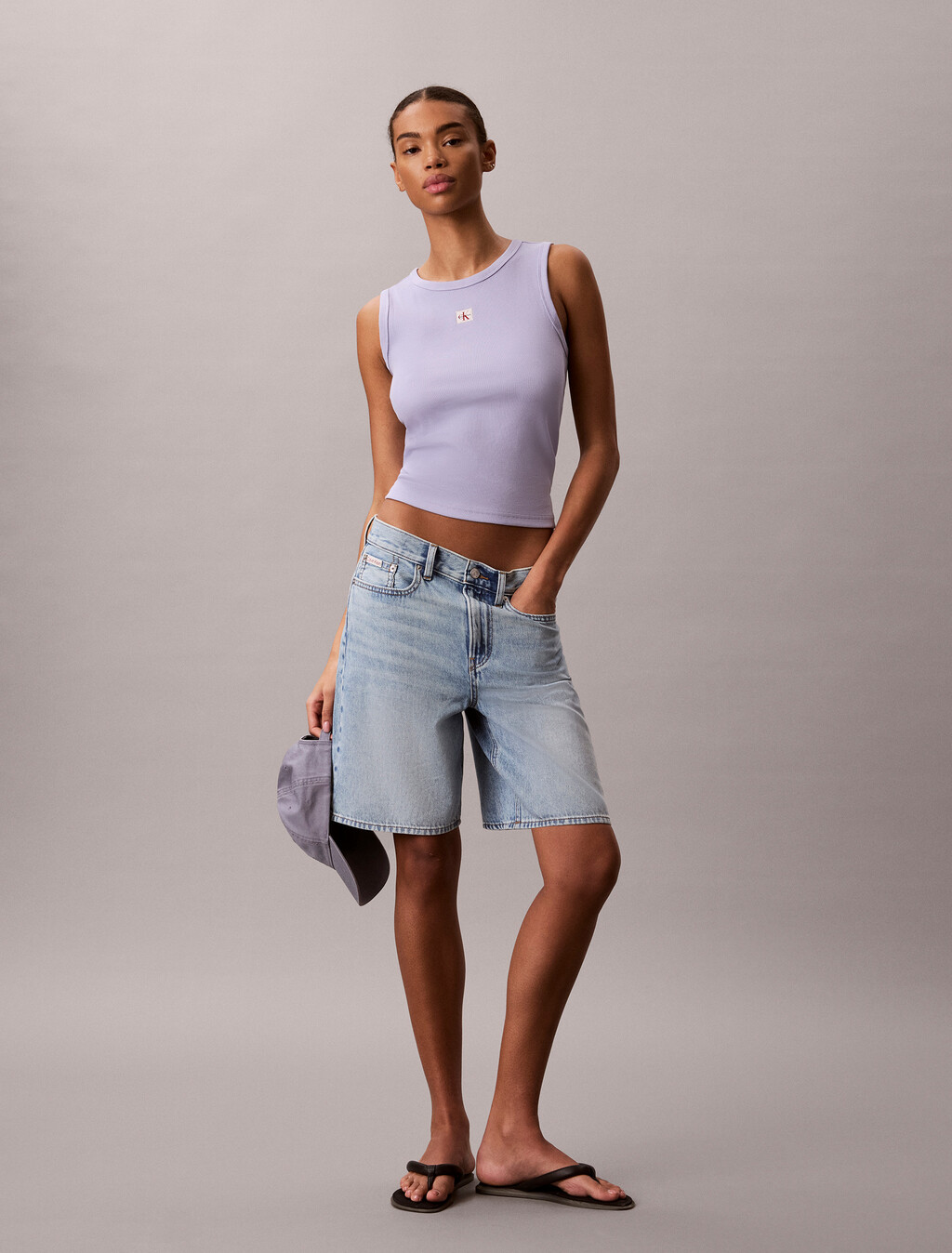 Buy 여성 우븐라벨 베이비립 탱크 in color Navy