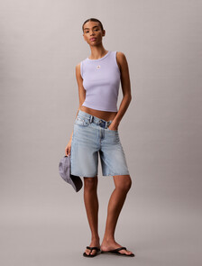 Buy 여성 우븐라벨 베이비립 탱크 in color Navy