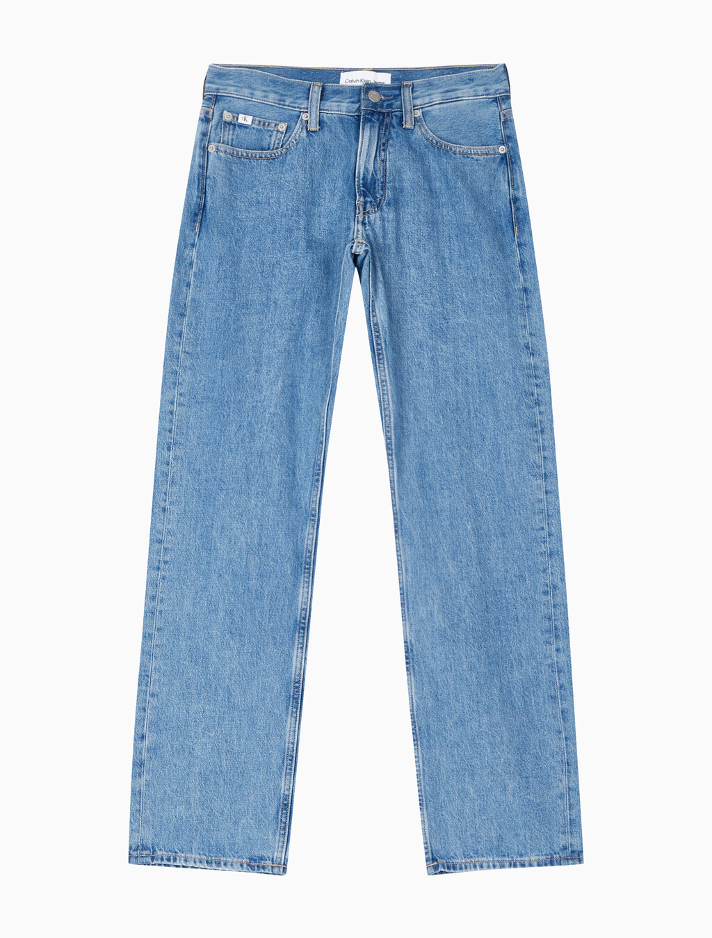 Buy 여성 로우라이즈 스트레이트핏 미드블루 데님 in color MID BLUE BACK EMBRO