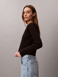 Buy 여성 L/S 모노그램 베이비 티셔츠 in color BLACK