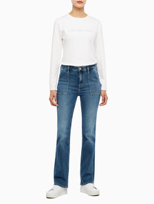 Buy 여성 하이라이즈 슬림 부츠핏 앵클 미드블루 이탈리안 데님 in color MID BLUE BACK EMBRO