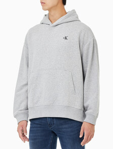 Buy 남성 아카이브 릴렉스핏 CK 스몰 로고 기모 후디 in color GREY HEATHER