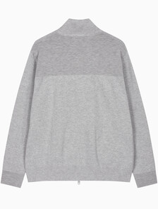 Buy 남성 스탠드 카라 니트 집업 가디건 in color LIGHT GREY HEATHER