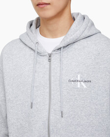 Buy 남녀공용 릴렉스핏 모노그램 집업 후디 in color LIGHT GREY HEATHER