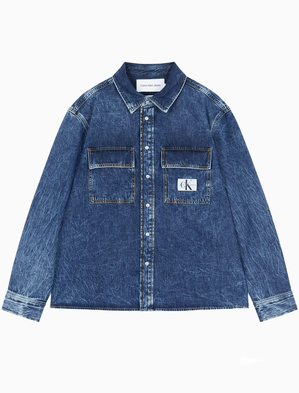 Buy 남성 릴렉스핏 유틸리티 데님 셔츠 in color MID BLUE BACK EMBRO