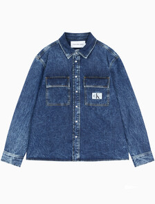 Buy 남성 릴렉스핏 유틸리티 데님 셔츠 in color MID BLUE BACK EMBRO