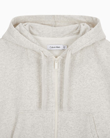 Buy 여성 릴렉스핏 CK 스몰 로고 크롭 기모 후드 집업 in color VANILLA HEATHER