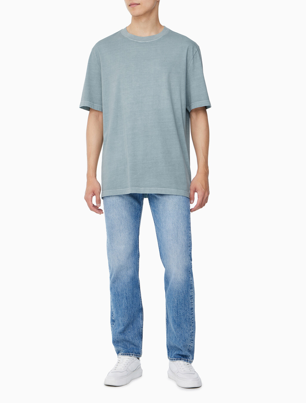 Buy 남성 오버핏 빈티지 워시 프린트 반팔 티셔츠 in color BLUE