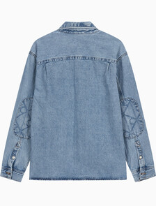 Buy 남성 90s 레귤러 핏 라이트블루스톤 워시 긴팔 데님 셔츠 in color Light blue
