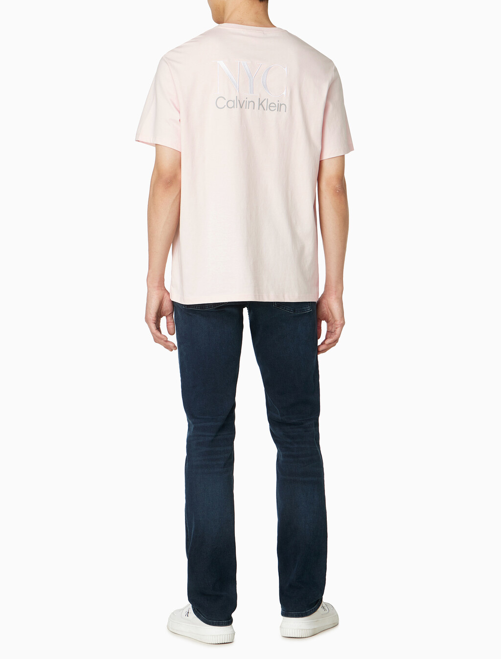 Buy 남성 NYC 백 로고 자수 반팔 티셔츠 in color LIGHT PINK