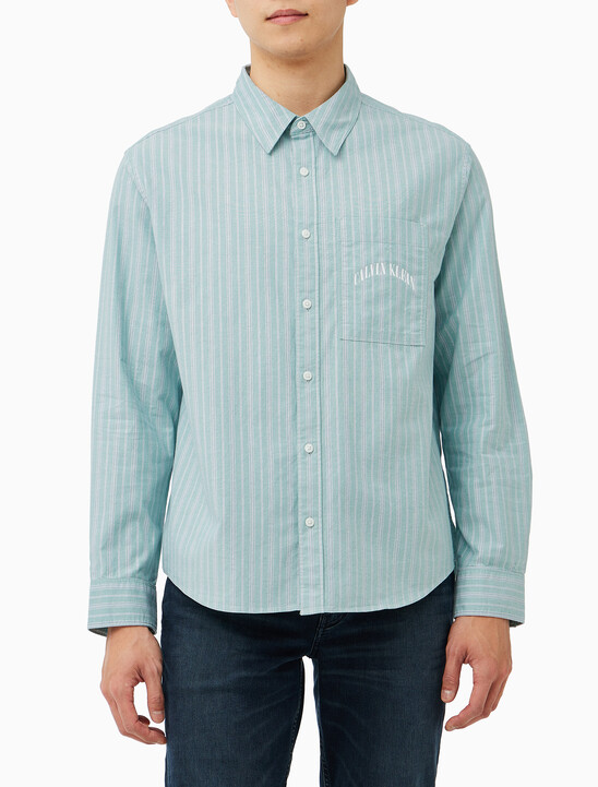 스트라이프 워시드 옥스포드 이지셔츠