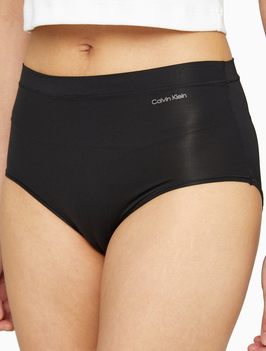 Buy 여성 CK 아이디얼 스트레치 마이크로 미드라이즈 브리프 in color BLACK