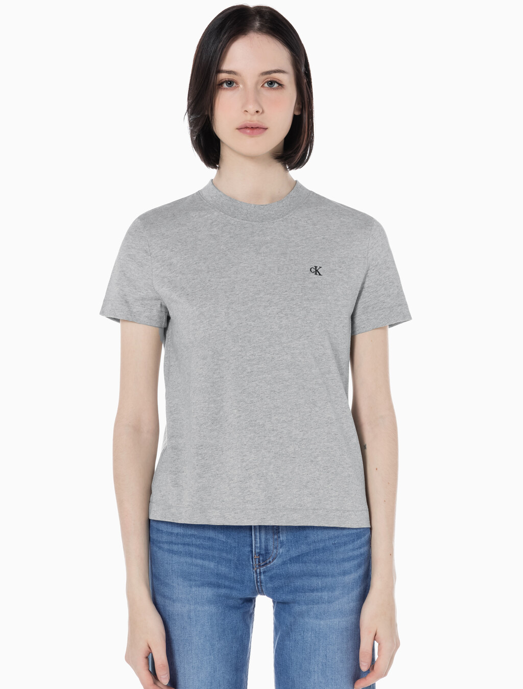 Buy 여성 릴렉스핏 아카이브 로고 크루넥 반팔 티셔츠 in color GREY HEATHER