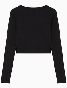 Buy 여성 우븐라벨 베이비립 가디건 in color BLACK