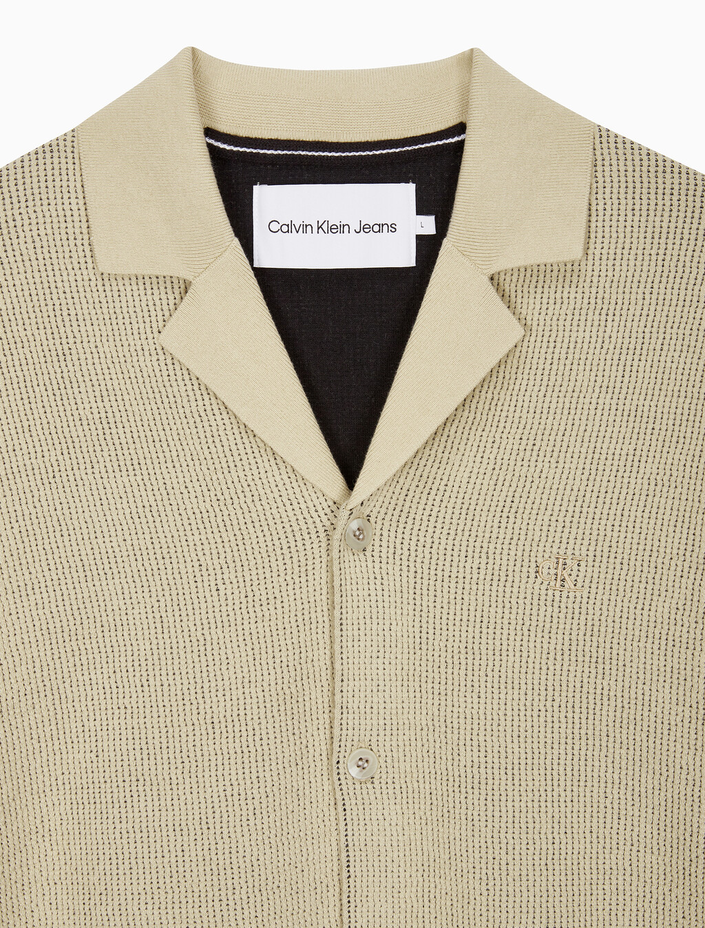 Buy 남성 캠프 카라 텍스처 반팔 스웨터 in color PALE KHAKI