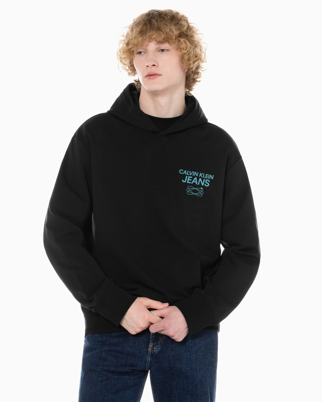 Buy 남성 퓨처 갤럭시 로고 후디 in color CK BLACK