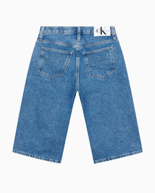 Buy 여성 롱 버뮤다 맘핏 쇼츠 in color MID BLUE BACK EMBRO
