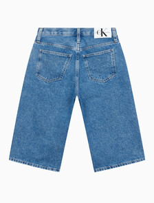 Buy 여성 롱 버뮤다 맘핏 쇼츠 in color MID BLUE BACK EMBRO