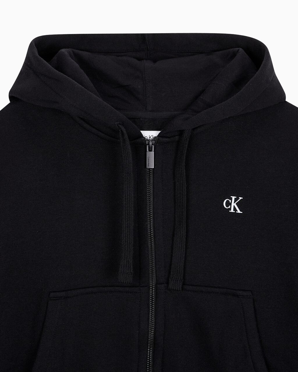 Buy 여성 릴렉스핏 CK 스몰 로고 크롭 기모 후드 집업 in color BLACK BEAUTY