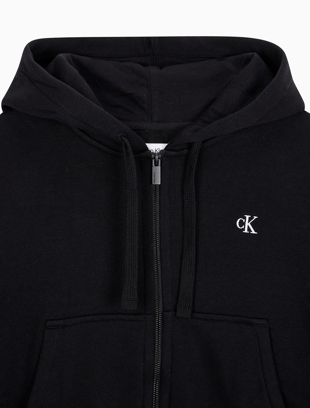Buy 여성 아카이브 릴렉스핏 CK 스몰 로고 크롭 기모 후드 집업 in color BLACK BEAUTY