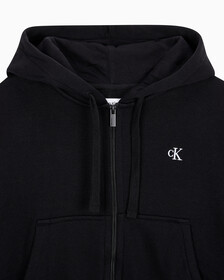 Buy 여성 릴렉스핏 CK 스몰 로고 크롭 기모 후드 집업 in color BLACK BEAUTY