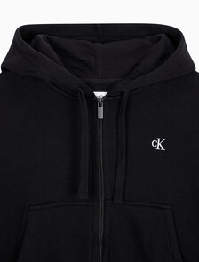 Buy 여성 아카이브 릴렉스핏 CK 스몰 로고 크롭 기모 후드 집업 in color BLACK BEAUTY