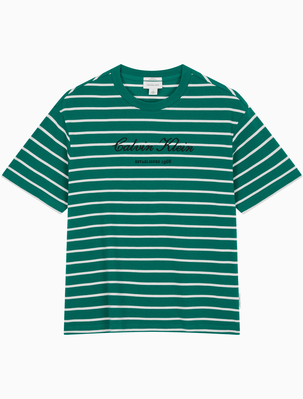 Buy 스트라이프 피케 캘빈 NYC 티 in color Green