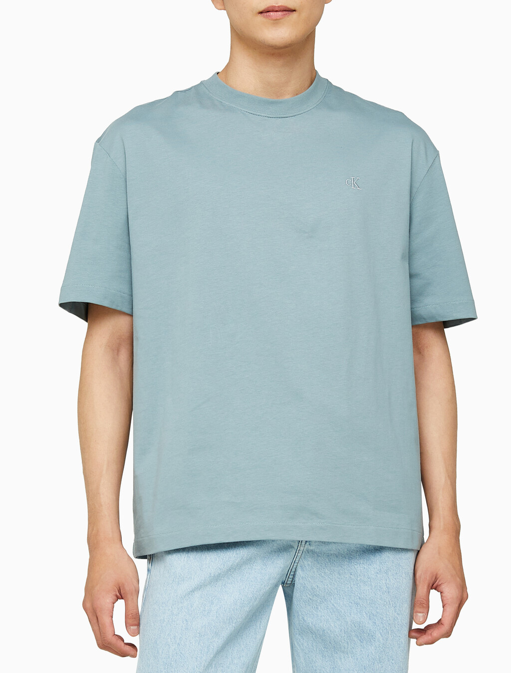 Buy 남성 릴렉스핏 아카이브 로고 반팔 티셔츠 in color BLUE GREY