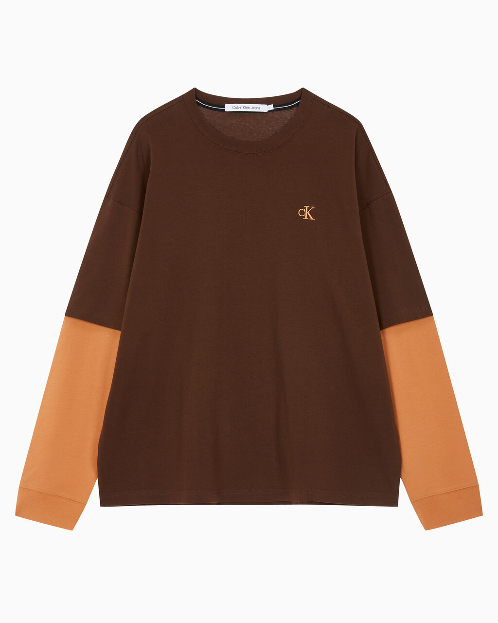 Buy 남성 롱슬리브 패션 레이어드 티 in color DARK BROWN
