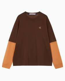 Buy 남성 롱슬리브 패션 레이어드 티 in color DARK BROWN