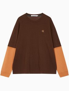 Buy 남성 롱슬리브 패션 레이어드 티 in color DARK BROWN