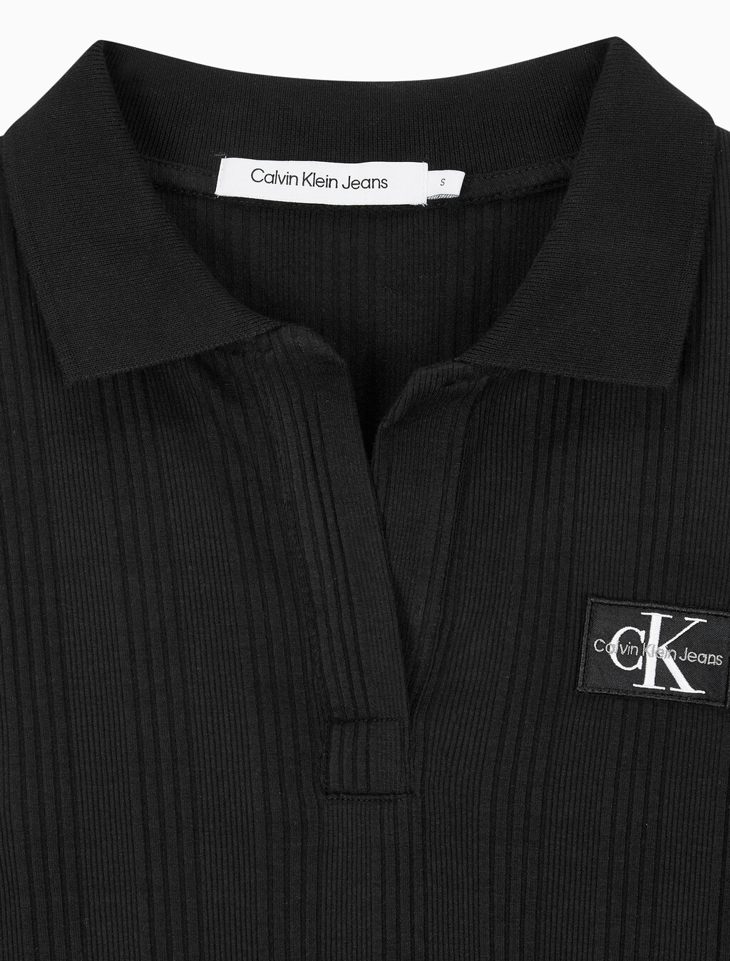 Buy 여성 모노그램 로고 뱃지 폴로 카라 립 원피스 in color CK BLACK