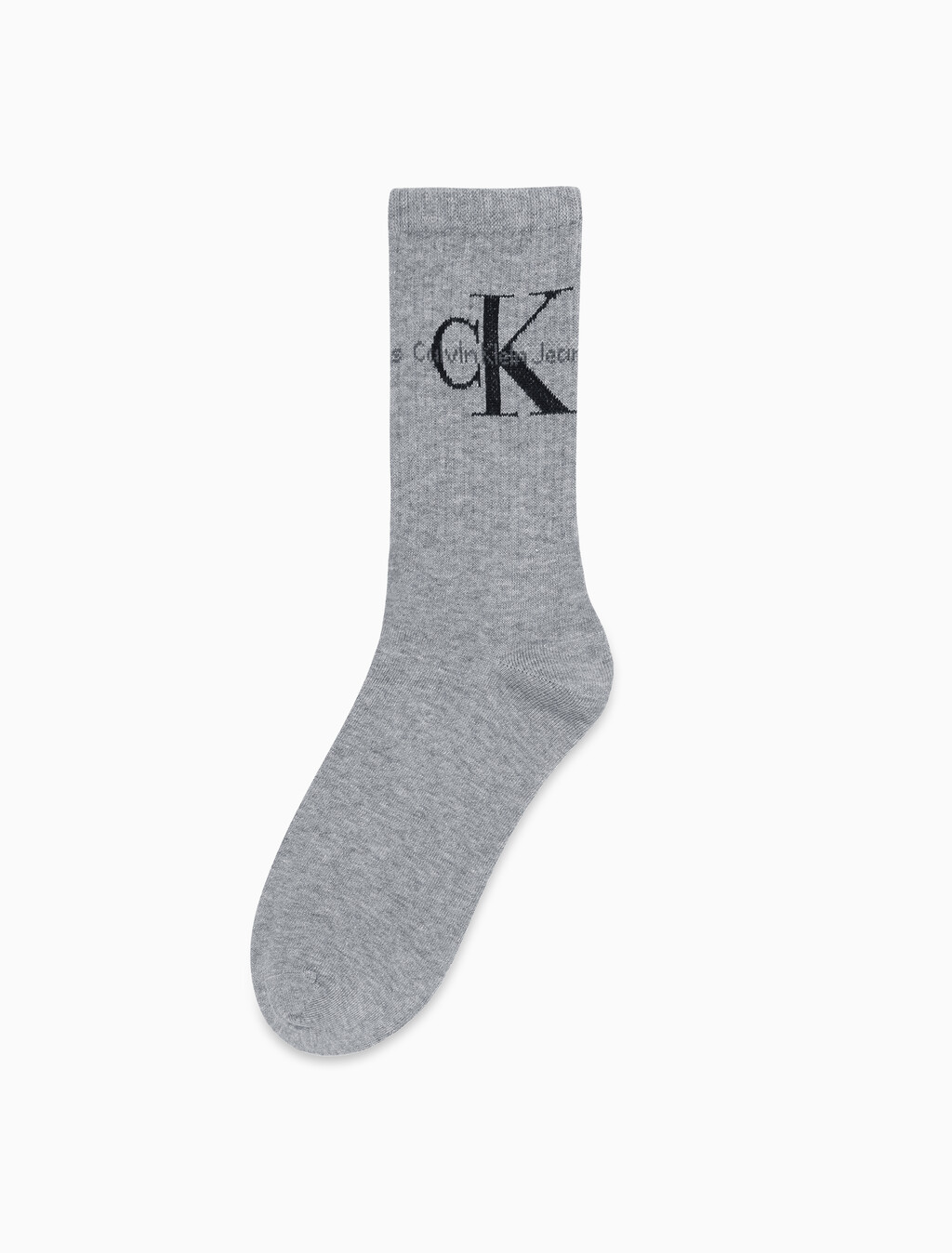 Buy 남성 콤드 코튼 립 크루 모노그램 중목 양말 (화이트 1 PAIR) in color GREY HTR