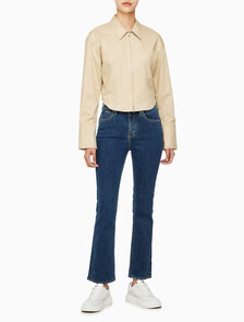 Buy 여성 지퍼 코튼 롱 슬리브 탑 in color PALE KHAKI