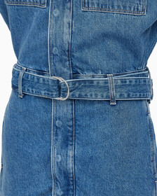 Buy 여성 볼륨 슬리브 데님 드레스 in color MID BLUE BACK EMBRO