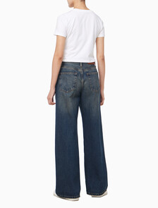 Buy 여성 와이드 레그핏 다크블루 데님 in color mid blue