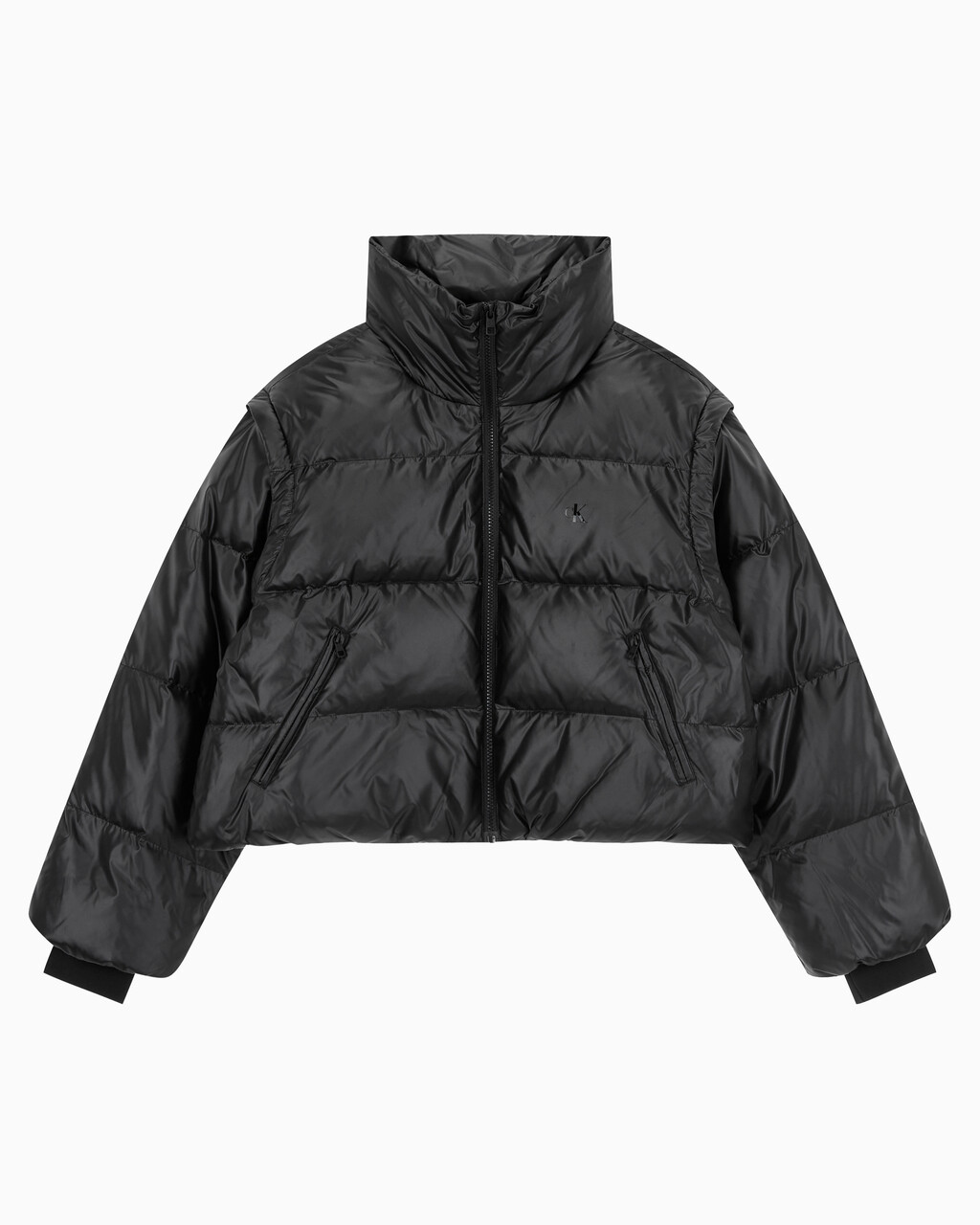Buy 여성 글로시 디터쳐블 크롭 다운 푸퍼 in color CK BLACK