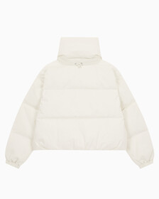 Buy 여성 볼륨 넥 크롭 다운 푸퍼 in color WHITE
