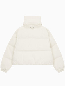 Buy 여성 볼륨 넥 크롭 다운 푸퍼 in color WHITE