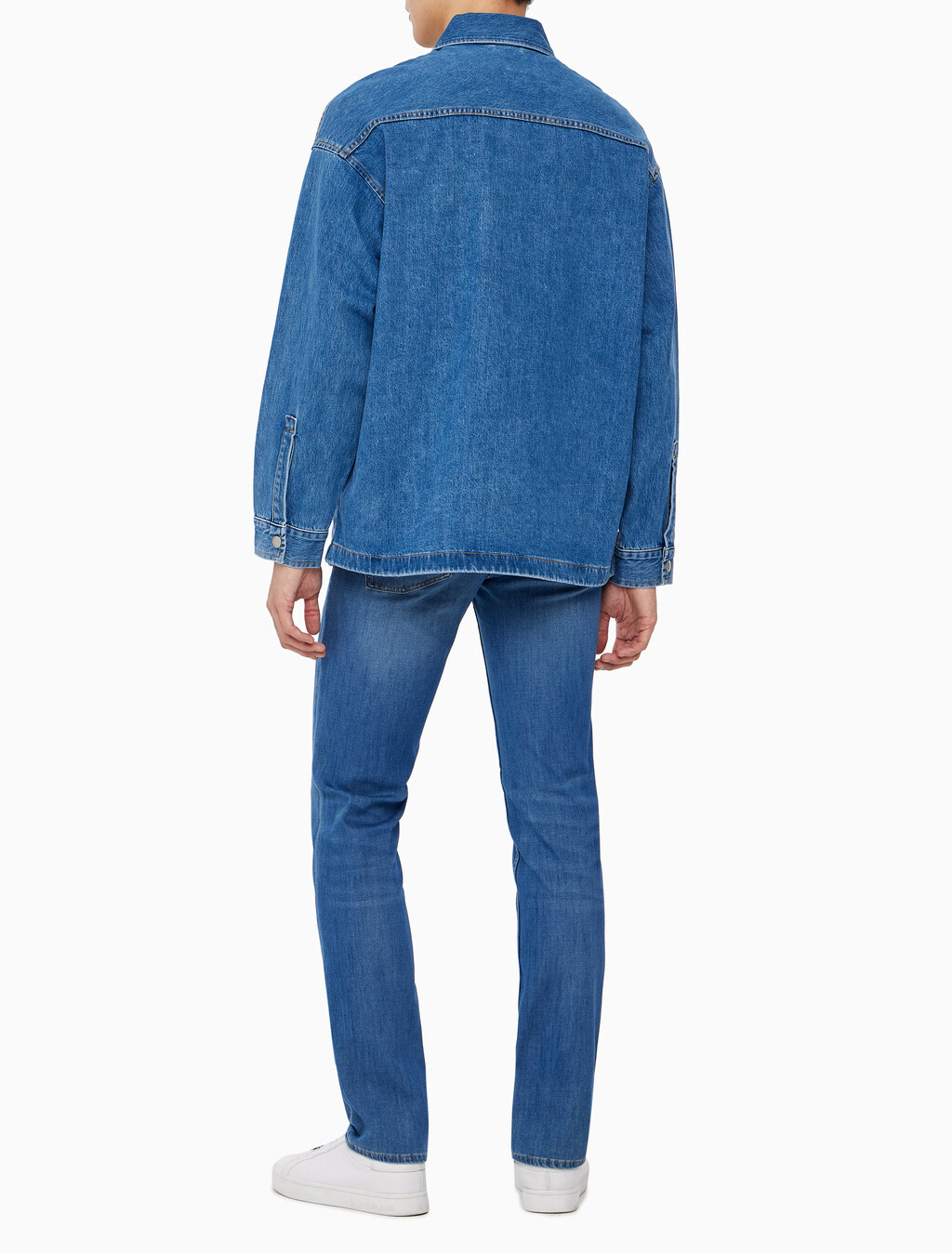 Buy 남성 오버사이즈 데님 셔츠 in color MID BLUE BACK EMBRO