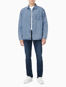 Buy 남성 90s 레귤러 핏 라이트블루스톤 워시 긴팔 데님 셔츠 in color Light blue