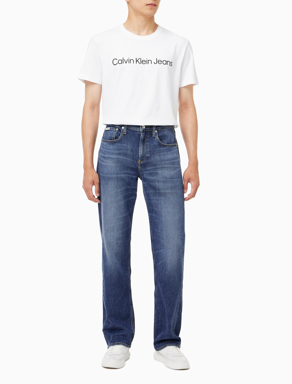 Buy 남성 90's 스트레이트핏 미드블루 데님 in color MID BLUE BACK EMBRO